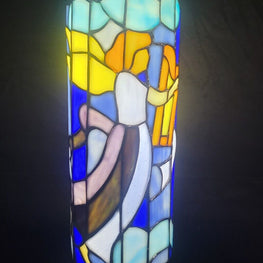 Stained Glass Angel's Playing Instruments Trumpet Harp Candle Holder Nice!